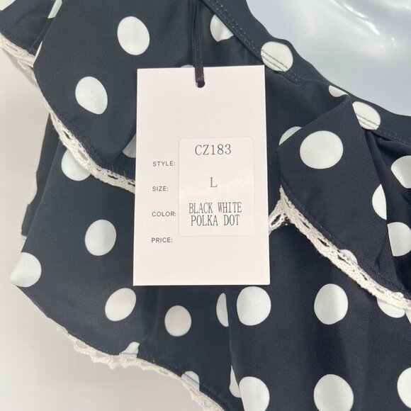 Unique Vintage Swim Off Shoulder Polka Dot Ruffle Bikini Top Size Large - Picture 6 of 8